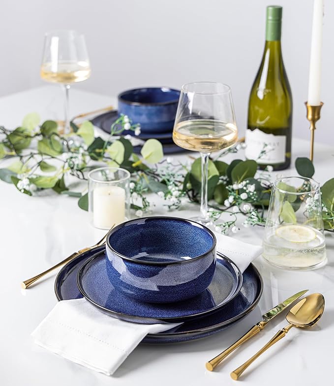 TheTerra Ceramic Dinnerware Set for 4, 12-Piece Plates and Bowls Set