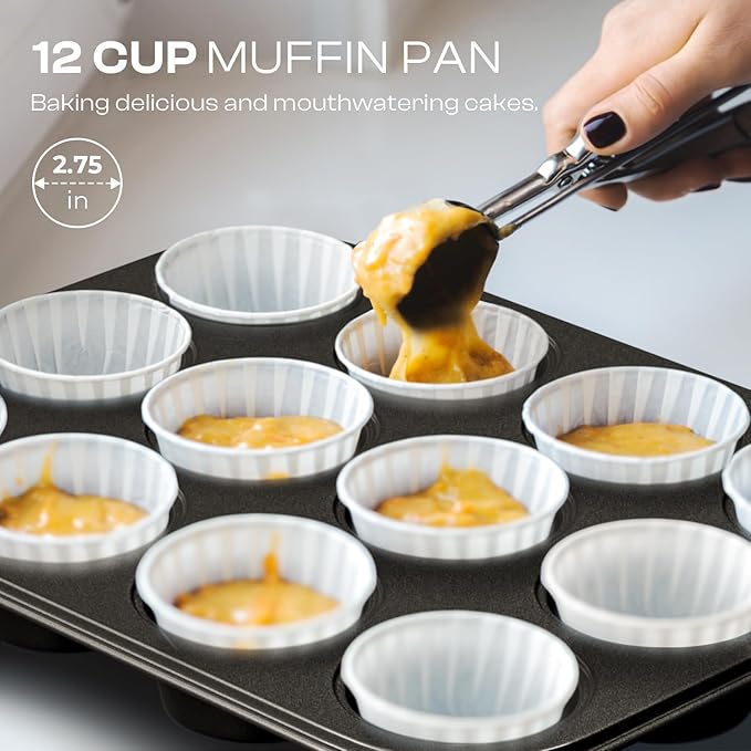 12-Piece Nonstick Bakeware Set, Stackable Non Toxic Baking Pans Set - Black
