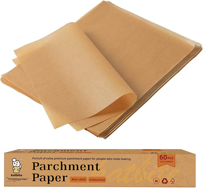 Katbite 12x16 Inch Parchment Paper Sheets 60PCS, Unbleached Non-Stick