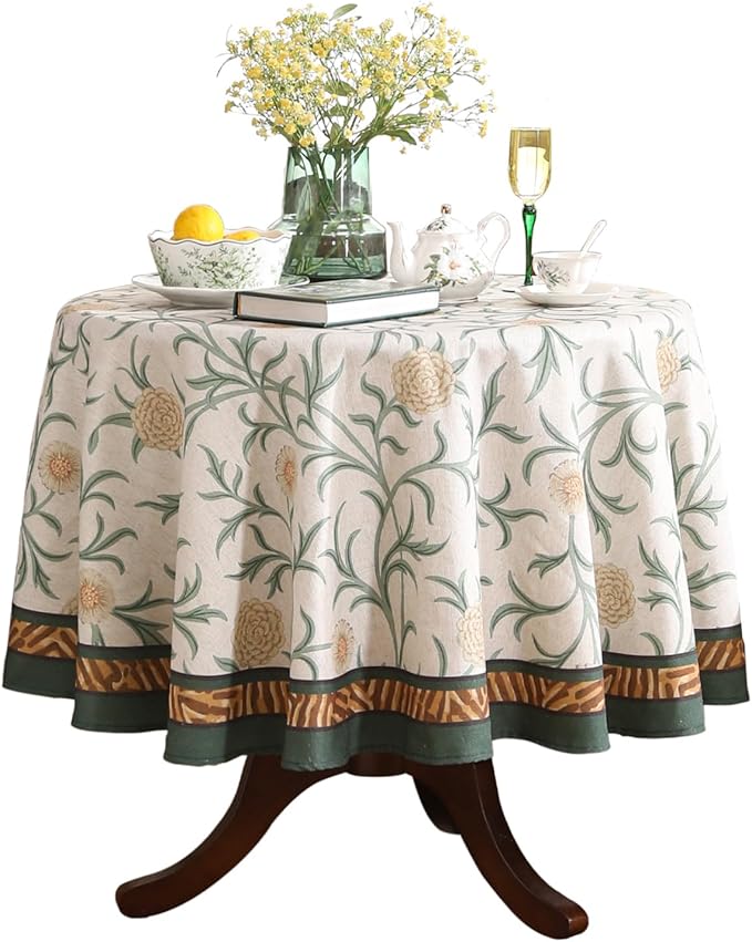 patdrea Vintage French Linen Tablecloth,Round,Diameter 55"-Botticelli