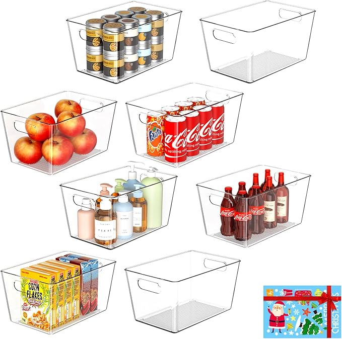 Joymeezo 8 Pack Large Clear Plastic Storage Bins, Kitchen &Pantry Organizer