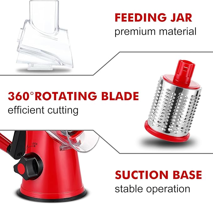 GDL Cheese Grater Hand Crank, Rotary Cheese shredder, Vegetable Slicer