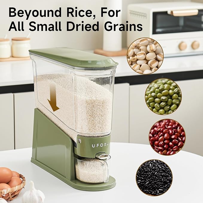 UFORU Slim Rice Dispenser 22 LB,Clear Rice Storage for Small Spaces