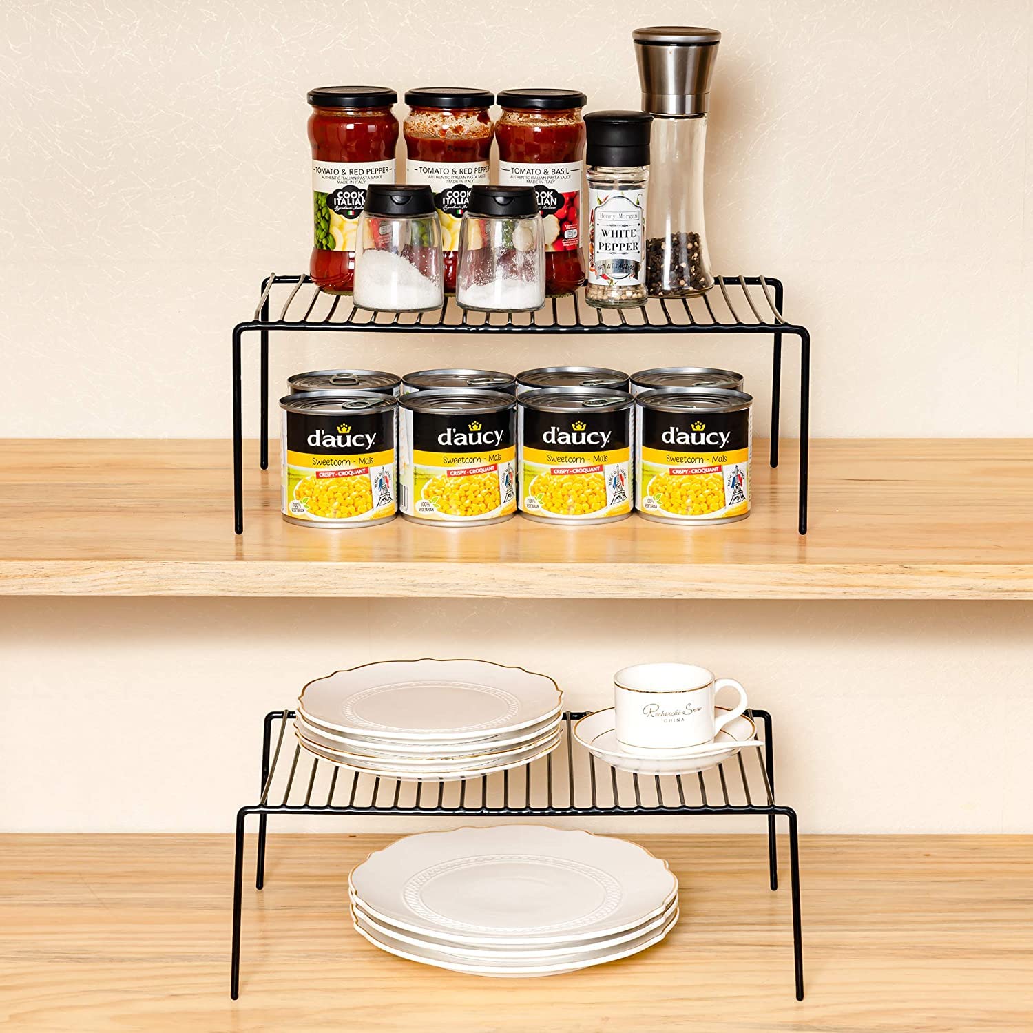 GEDLIRE Cabinet Storage Shelf Rack Set of 6, Medium (13 x 9.4 inch) Rustproof Metal Wire Kitchen Cabinet Organizer and Storage, Cupboard Spice Shelf Rack for Plate, Dish, Counter & Pantry Organization