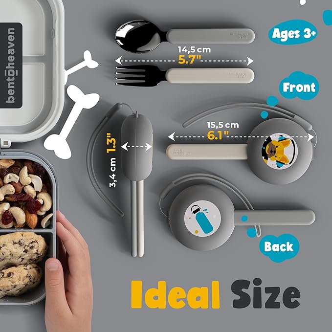 Bentoheaven Kids Utensils Set with Case, Reusable Fork & Spoon, Bulldog