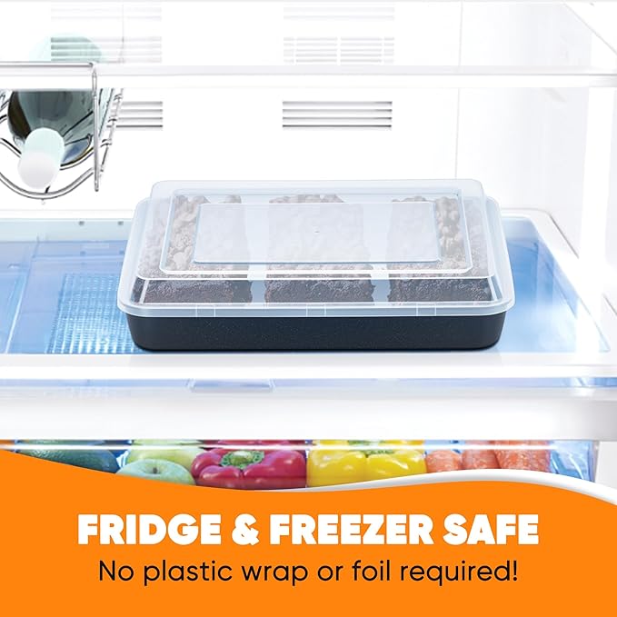 E-far Baking Pans with Lids Set of 3, Nonstick Sheet Cake Pan for Oven Lasagna Brownie Casserole - 12.5/10.5/9.4Inch, Rectangle Metal Bakeware Set, Stainless Steel Core - 6 Pieces(3 Pans + 3 Covers)