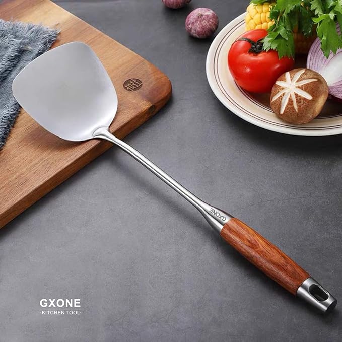 Chinese Wok Spatula, 304 Stainless Steel,with Wooden Handle, 15.7 Inch
