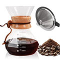 Mogrecha Pour Over Coffee Maker 800ml with 304 Stainless Steel Filter Wooden Collar Holder Borosilicate Glass Drip Coffeemaker Server Set Clear Hand Brew Dripper Carafe for Home Camping Travel 27oz