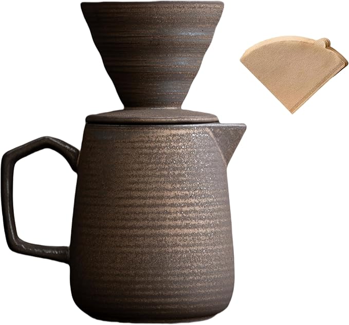 HYAXGM Pour Over Coffee Maker,Ceramic Coffee Maker With 100 pcs Paper Filter，16oz/480ml Pour Over Coffee Dripper (Retro gold)