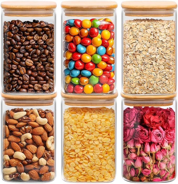 ComSaf Glass Storage Containers wtih Lids 1.2 Qt, Set of 6 Food Storage Jar