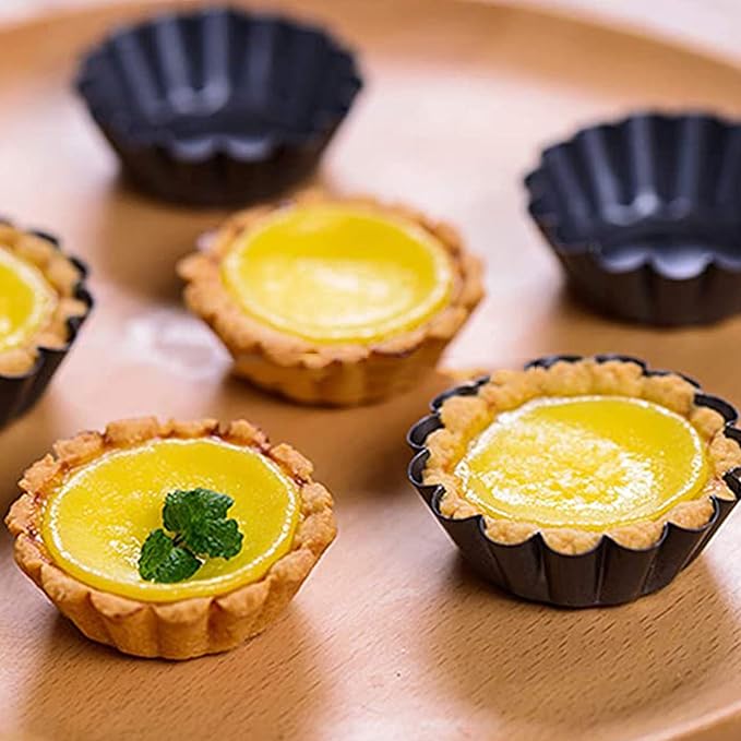 MGGi 12 Packs Egg Tart Mold, Bigger Size 3 x 0.9inch, Non-Stick Pan Carbon Steel Cake Molds, Mini Pie Mould, Muffin Cupcake Pudding Baking Cup Maker - for Pies, Chinese Egg Tart, Cakes