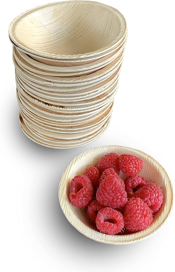 Raj Palm Leaf Disposable Heavy Duty 4" Round Bowls 25 Pack