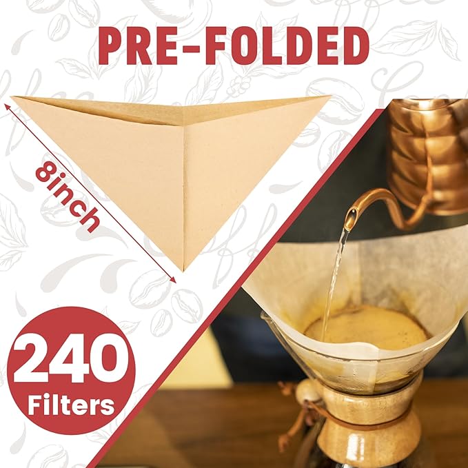 Phyyixs Pre-Folded Unbleached Cone Coffee Filters – Premium Thick Paper, Compatible with Pour-Over Coffee Makers (240 Filters)