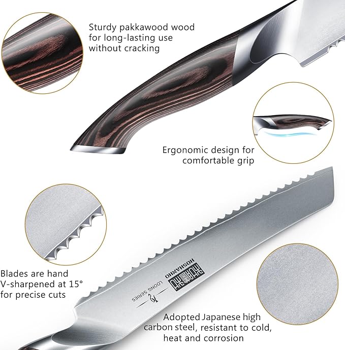 HOSHANHO Bread Knife 8 inch, Ultra Sharp Japanese Serrated Bread Knife