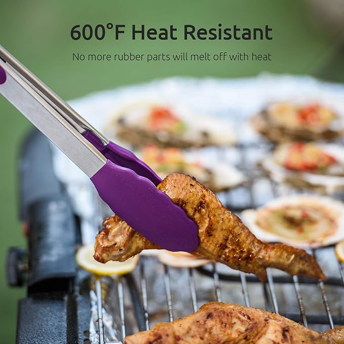 U-Taste Kitchen Tongs for Cooking, 600ºF Heat-Resistant Tps, 3Pcs/Purple
