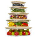 Urban Green Glass Containers with Bamboo Lids, Meal Prep Glass Food storage Container Set, 5 Pack, Pantry & Kitchen Organizer, Microwave, Oven, Freezer Safe