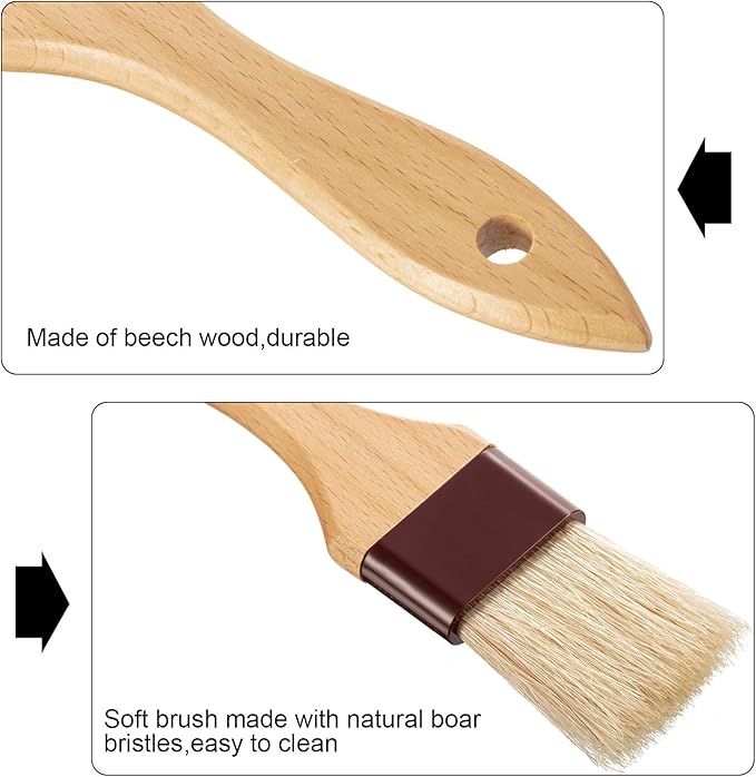 Boao 4 Pcs Pastry Brush, Natural Bristle Basting Brush for Cooking and Baking, BBQ Brushes for Butter, Baster, Oil, Egg, Sauce, Turkey, Grilling, Marinade and Kitchen Food(1 Inch, 1 1/2 Inch)