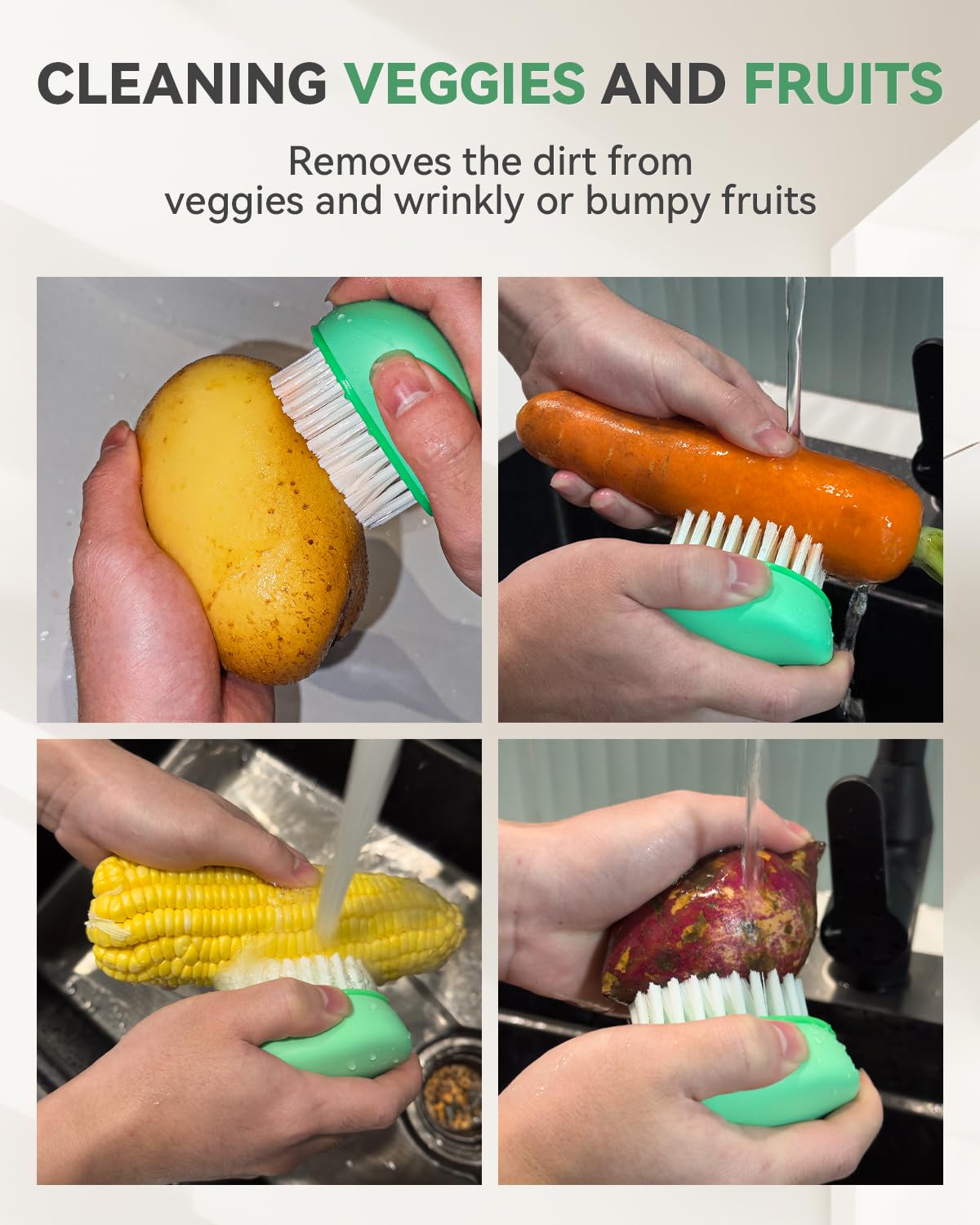 SXhyf Vegetable Brush Scrubber for Food, Black Stiff & White Soft Bristles