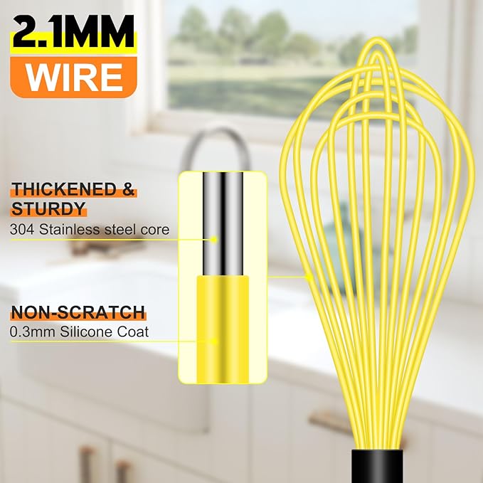 HOTEC 4 Pieces Silicone Whisks Set, Wire Balloon Whisks for cooking Egg Beater, Non-slip Handle Whisk for Non-stick Cookware Perfect for Cooking, Stirring, Beating and Blending,Multicolor