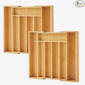 oridom 2-Piece Bamboo Silverware Organizer, Expandable Kitchen Drawer Organizer for Cutlery and Utensils, Multifunction Adjustable Bamboo Wood Cutlery Tray in Drawer for Flatware, (Natural)