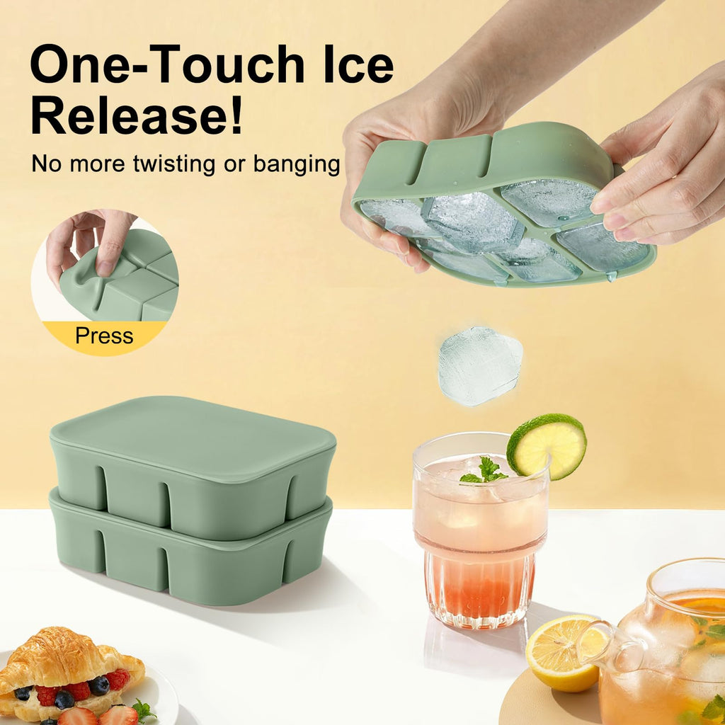 Nbyouw Ice Cube Tray 2 Pack – Stackable Large Silicone Ice Cube Freezer Molds & Easy Release Square Ice Cube Maker with Removable Lid BPA Free for Cocktail,Whiskey，Soup Baby Food