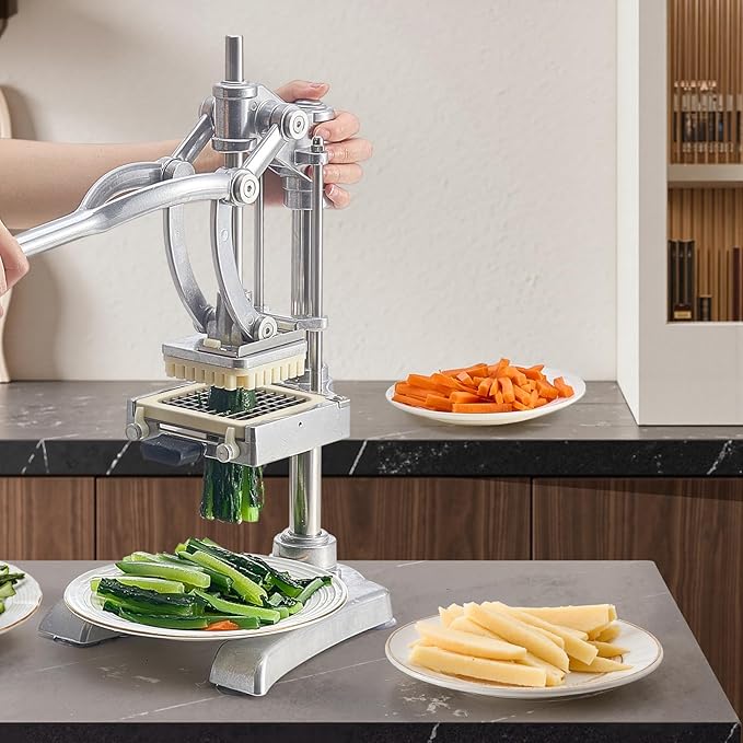 VEVOR French Fry Cutter, Ergonomic Potato Slicer with 3 Blades (1/2", 3/8", 1/4") & Juicer Plate, Easy-Replace Vegetable Chopper Dicer for Carrot, Onion, Lemon, Ideal for Home & Commercial Kitchens