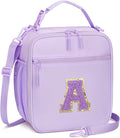 CLOUDWINGS Initial Insulated Lunch Bag for Girls Kids, Back to School Gift, Reusable Leak-proof Lunch Box with Adjustable Strap for School Daycare Travel Picnic (Purple,A)