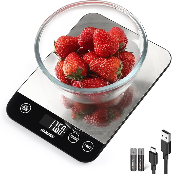 BakFee Food Scale, 33lb Kitchen Scale, 1g Precision, USB-C Charging, Black