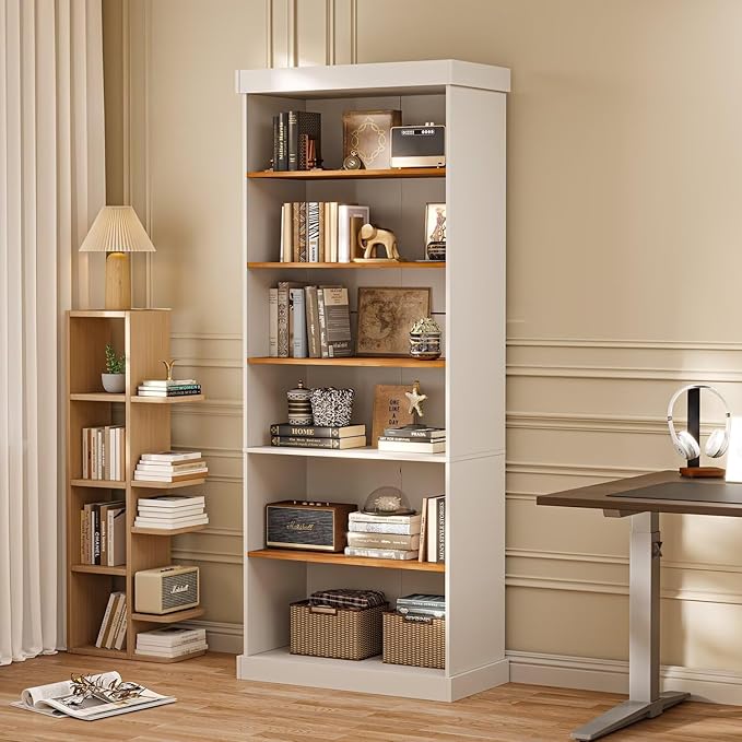ivaniti 70.8" Tall Farmhouse Bookshelf with Glass Doors, Modular Bookcase with 6-Tier Adjustable Shelves, Large Storage Cabinet for Kitchen, Living Room, White, Set of 4