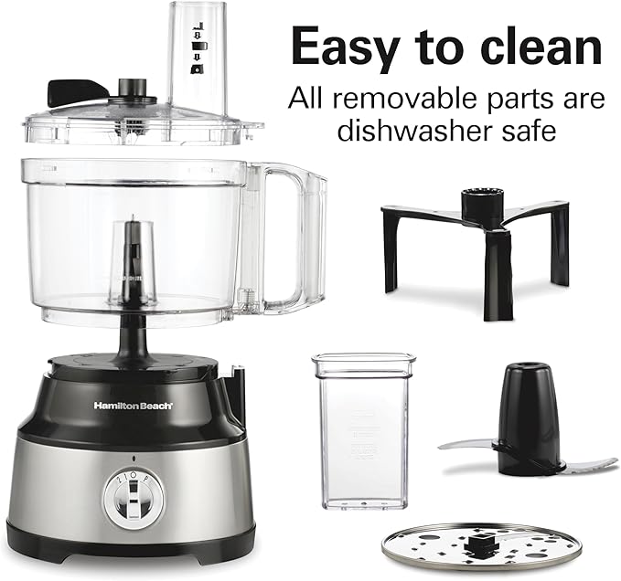 Hamilton Beach Food Processor & Vegetable Chopper for Slicing, Shredding, Mincing, and Puree, 10 Cups + Easy Clean Bowl Scraper, Stainless Steel (70730)