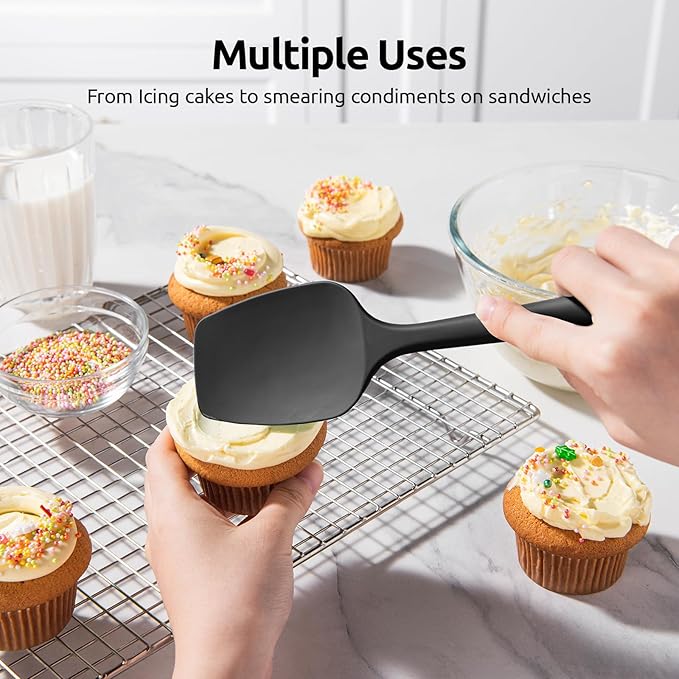 U-Taste Silicone Spoon Spatula Set of 3, 600°F High Heat Resistant, Black