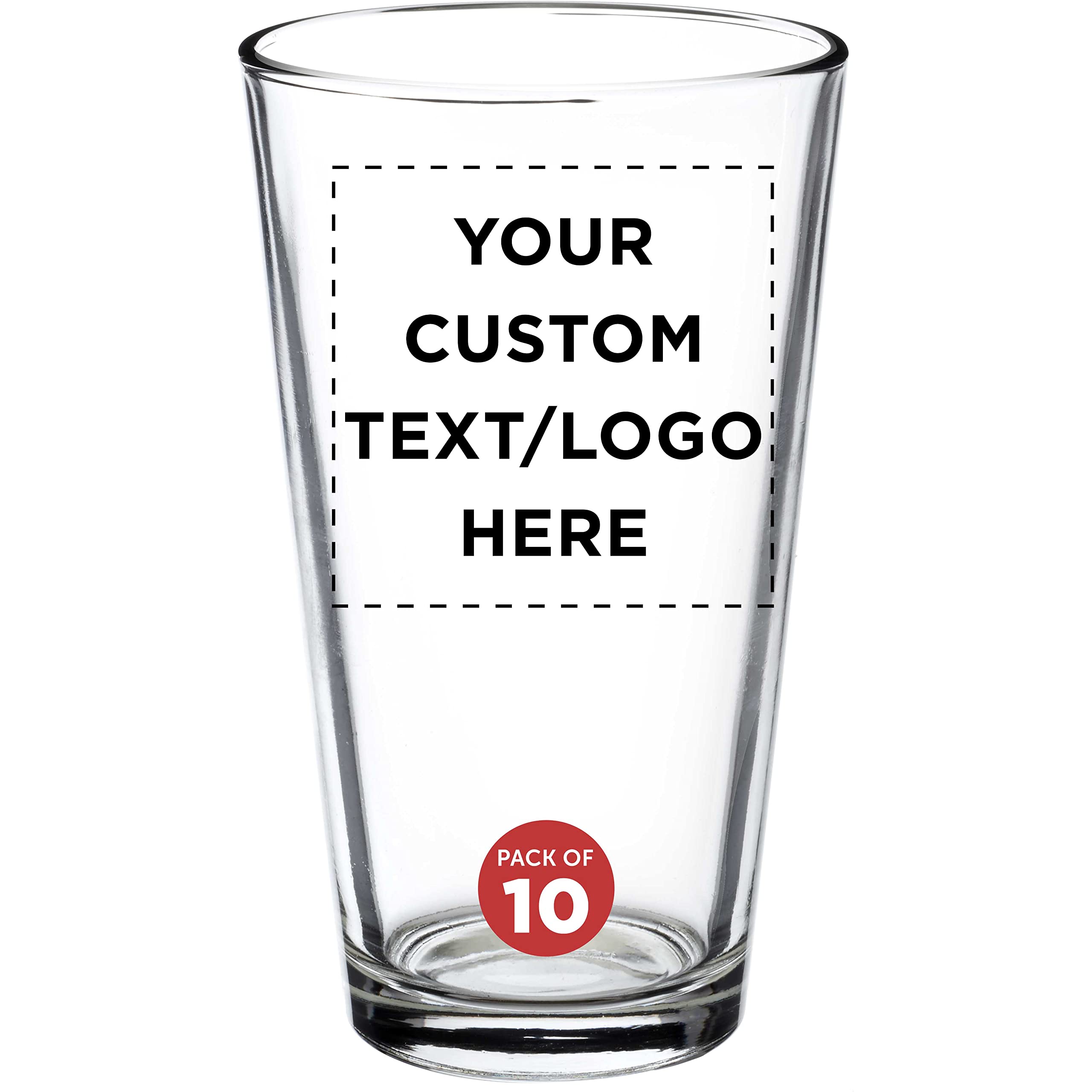 Libbey Pint Glass 16 oz. Set of 10, Bulk Pack - Beer Glasses, Heavy Duty Drinkware - Red