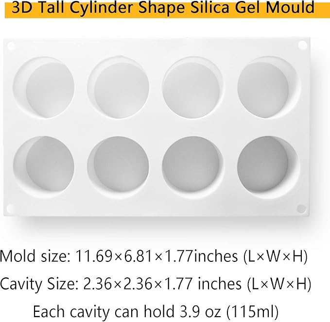 OCPO Kitchen Cylinder Silicone Mold for Baking Mousse Cake, 8 Cavities