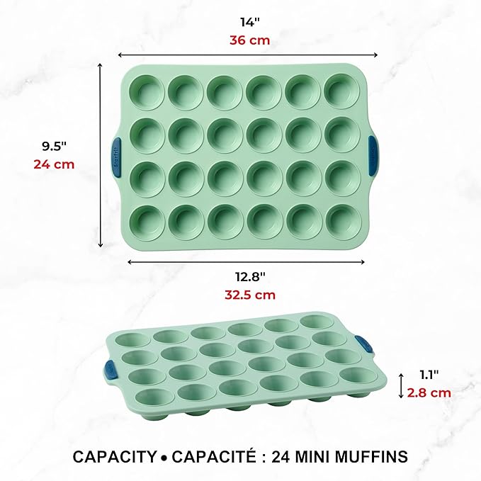 Starfrit 24-Cup Mini Muffin Pan, Silicone, Metal Frame, Green