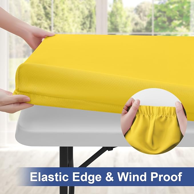 homing Rectangle Table Cloth Cover, Water-Resistant Polyester Elastic Fitted Tablecloth, Fits for 8 Foot Folding Tables, Washable Table Protector for Picnic, Camping, Outdoor (Yellow, 30" x 96")