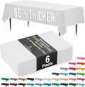 Exquisite Party Solids 66% Thicker Premium Plastic Table Cloth Rectangle Table Cover 0.5 Mil 6 Pack White Table Cloth 54 Inch x 108 Inch Disposable Tablecloth Won't Tear Easily Like Cheap Thin Brands
