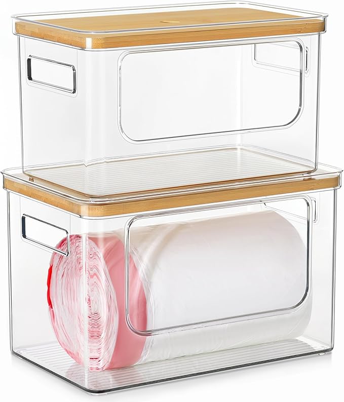 Hudgan Trash Bag Dispenser Under Sink, 2 in 1 Garbage Bag Holder Dishwasher Pods Organizer for Kitchen Pantry Laundry Room