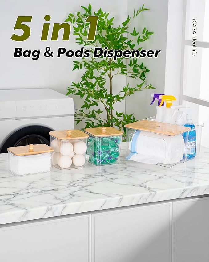 iCASA Trash Bag Dispenser Dishwasher Pods Container Under Sink Organizer