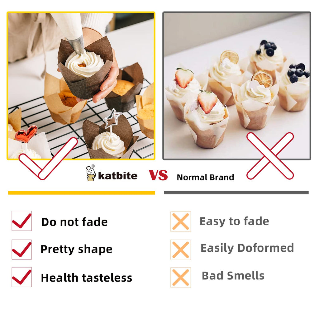 Katbite Tulip Cupcake Liners 200PCS, Muffin Baking Cups Holders, Coffee
