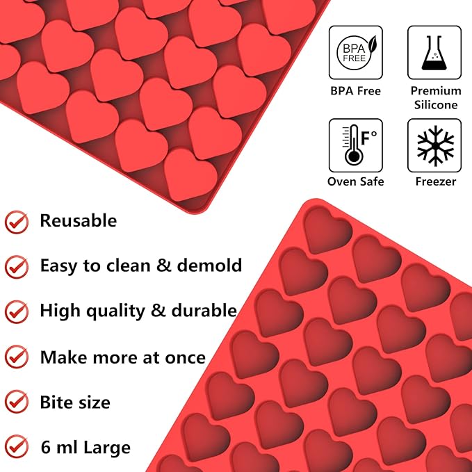 Amyandone Heart Silicone Mold, 63 Cavities Small Heart Chocolate Molds