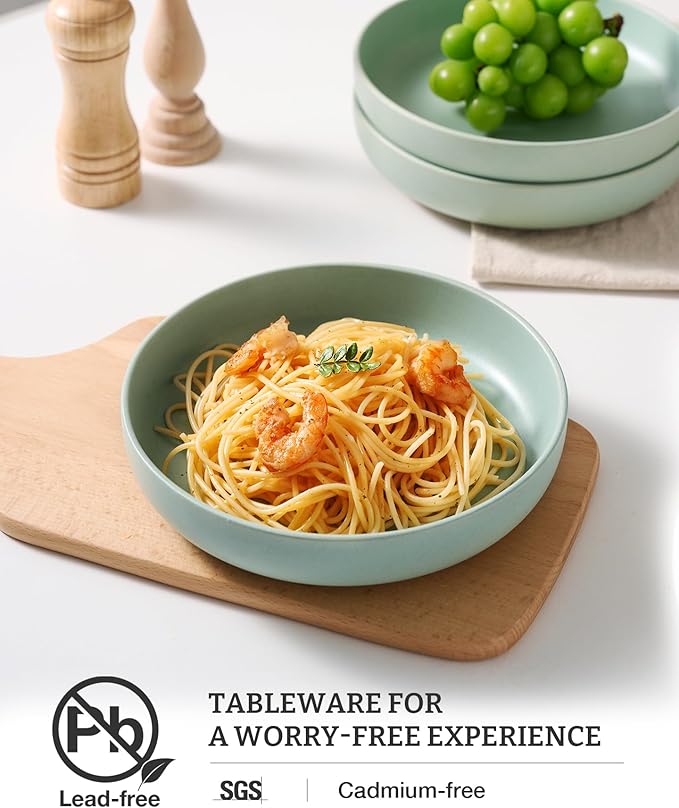 famiware Milkyway 33 oz Pasta Bowls Set of 4, Light Green