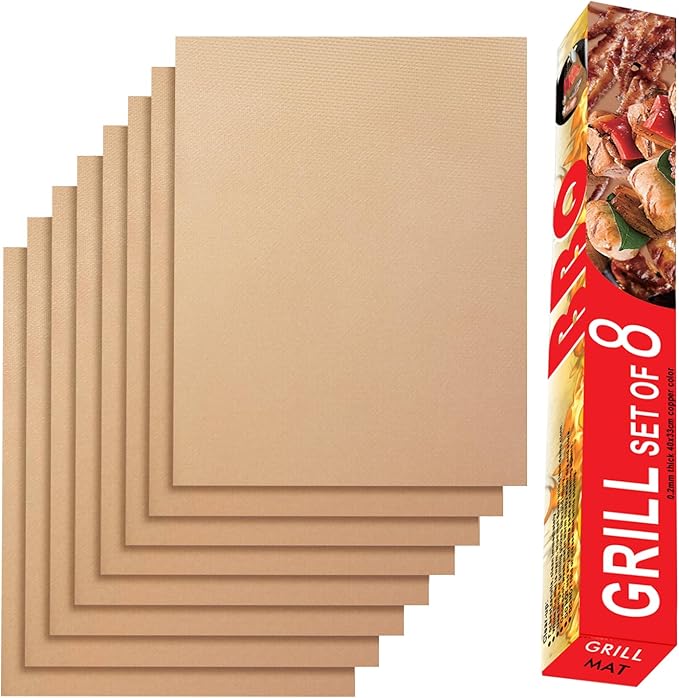 Renook Set of 8 Copper Grill Mats for Outdoor Gas Grill