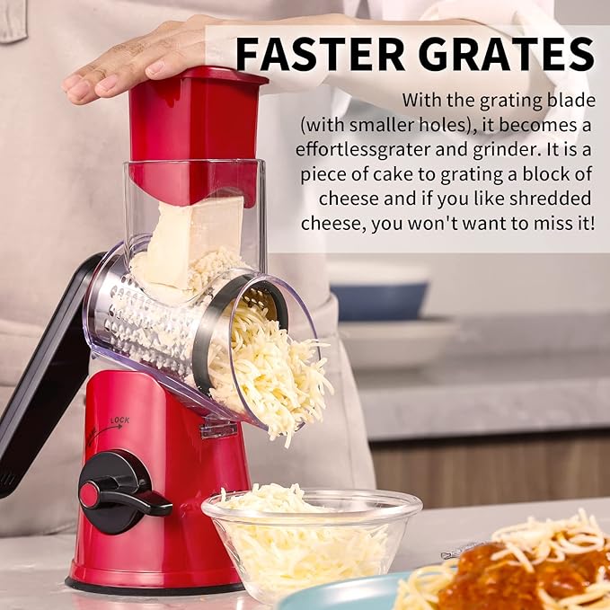 Geedel Rotary Cheese Grater Hand Crank, Cheese Shredder Mandoline Slicer
