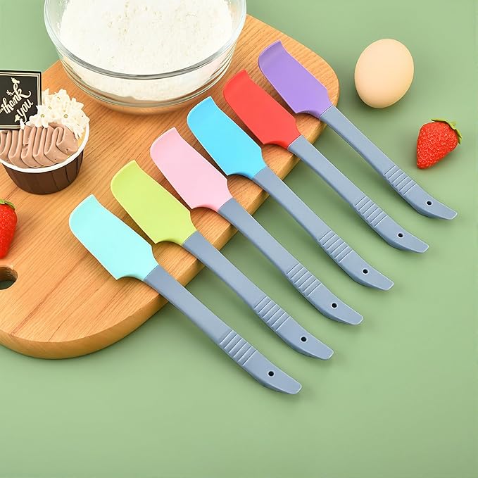 SeewtLice 12 Pcs Silicone Mini Spatulas, 7.3 Inch Small Rubber Spatulas for Jars, Cans, Bowls, Baking & Mixing Kitchen Tools