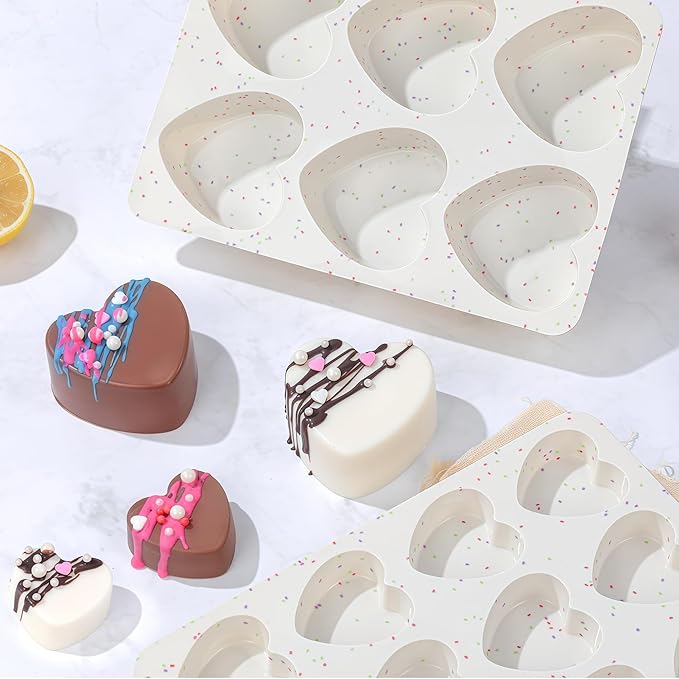 AOTASO 3 Inch Large Heart Shaped Silicone Molds for Chocolate, Candy, Cake, Soap (Set of 2, Cream)