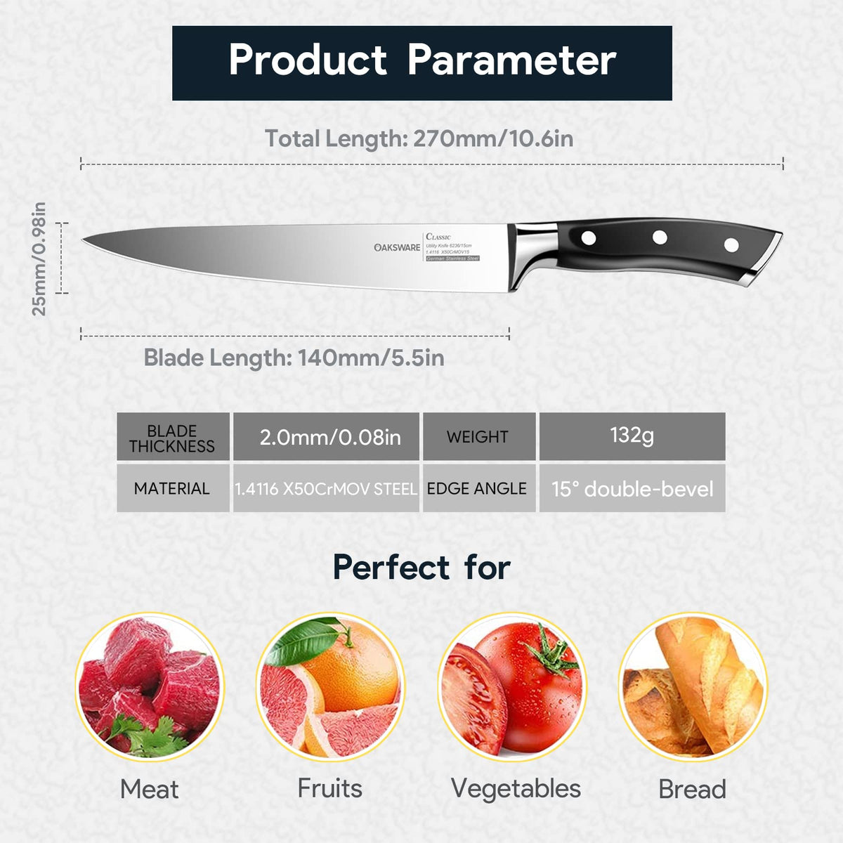 OAKSWARE 5.5 Inch Kitchen Utility Knife, German High Carbon Stainless Steel
