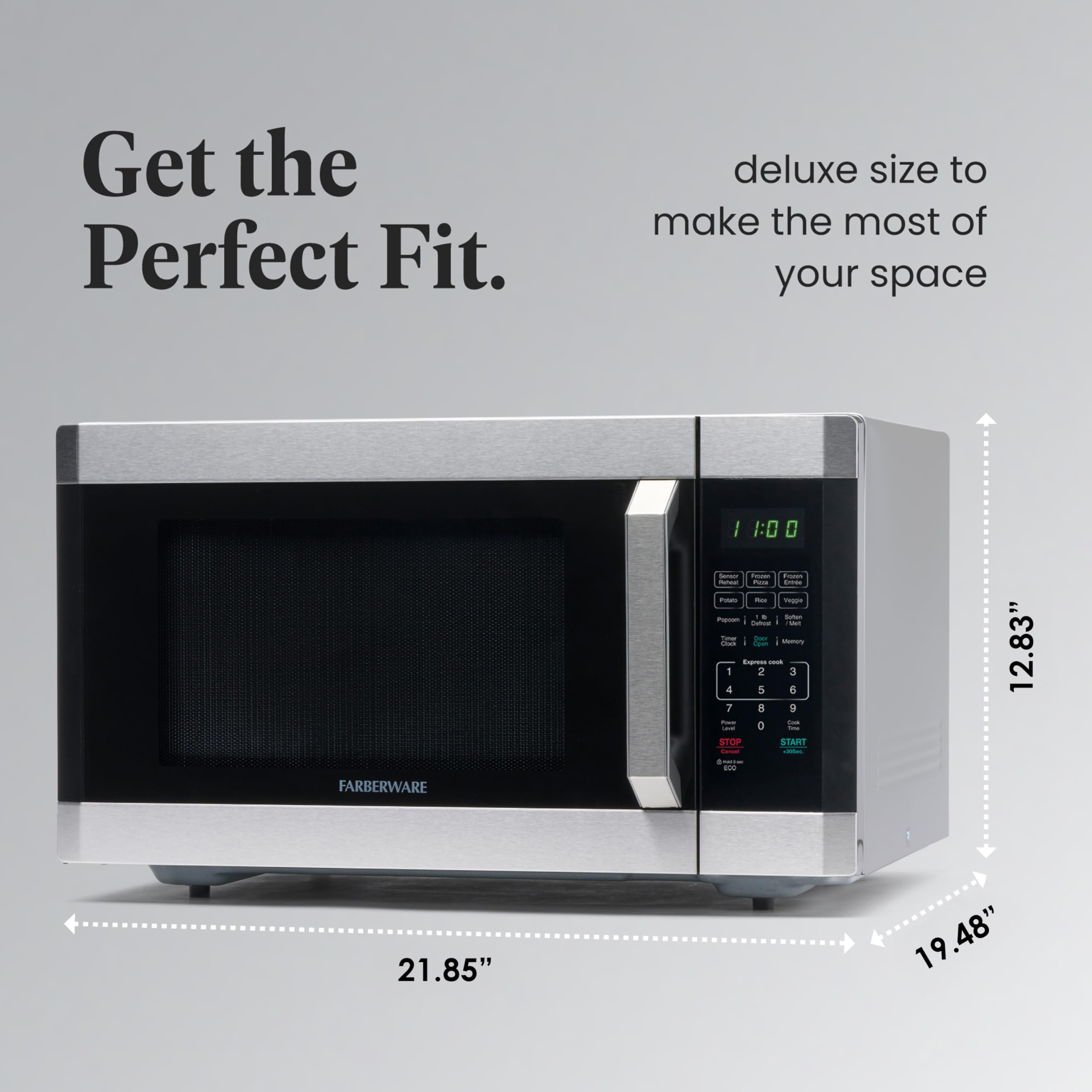 Farberware 1.6 Cu. Ft. Countertop Microwave Oven – 1100 Watts Power, Smart Sensor Auto Cook Settings, Defrost, Easy Clean and Child Safety Lock - Stainless