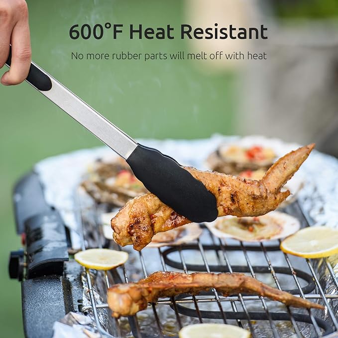 U-Taste Kitchen Tongs for Cooking, 600ºF Heat-Resistant Silicone, 3Pc/Black