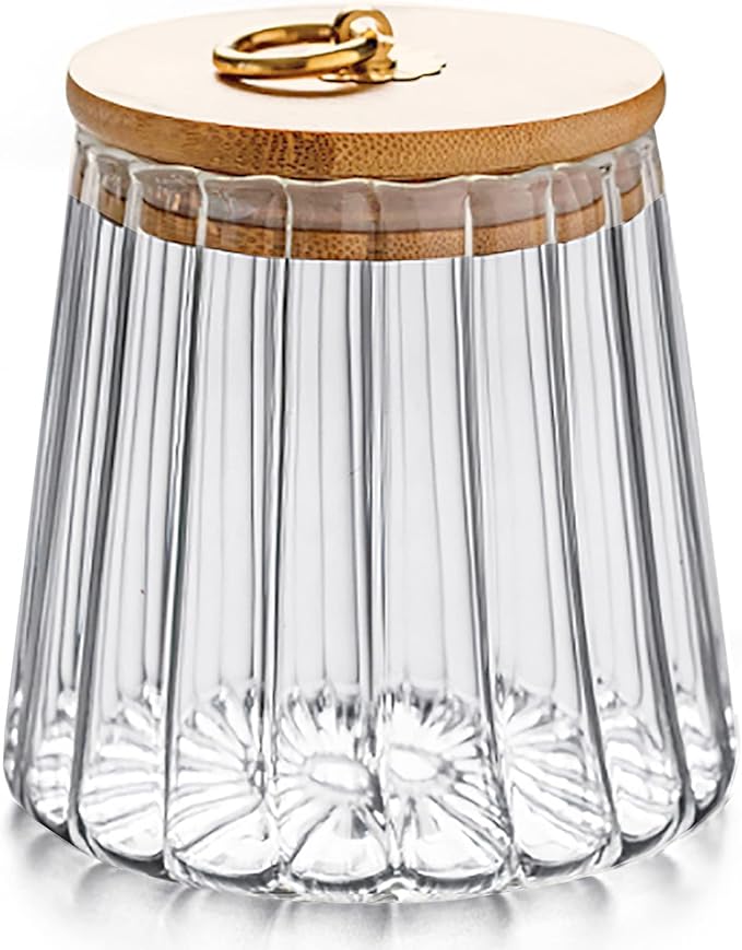 Glass Coffee Nuts Canister, Airtight Jar Bamboo Lid 54 FL OZ, Large Conical