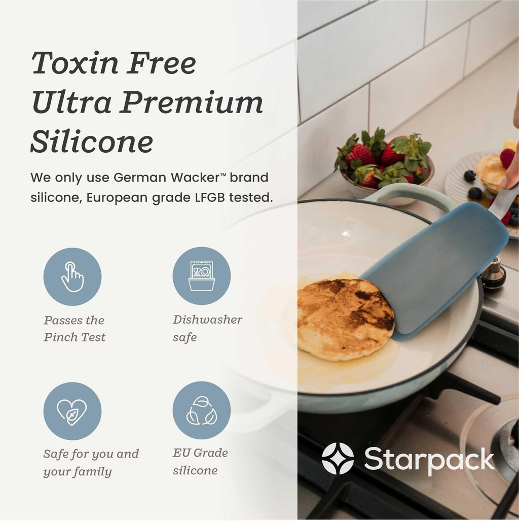 Starpack 'Flex & Flip' Flexible Silicone Turner Spatula Set (3 Pcs) - High Heat Resistant Spatulas for Cooking Egg 600°F - Silicone Pancake Turner Spatula, LFGB Grade Non Stick Rubber Kitchen Utensils